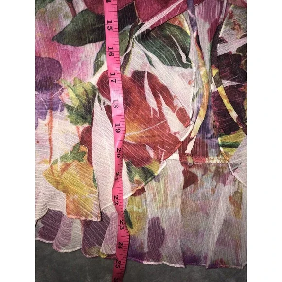 180 Degrees Blouse Women's M Floral Crinkle Tie Front Ruffe Fairy Whimsigoth Y2K - Picture 8 of 8